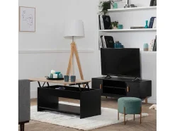 Mesa De Cafe Com Tampo Levantado, Preto E Madeira Hedda