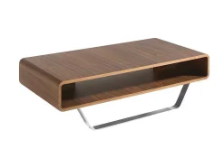 Mesa De Cafe Em Madeira Folheada A Nogueira Sobre Pés De Aco Inoxidavel Cromado. 2002