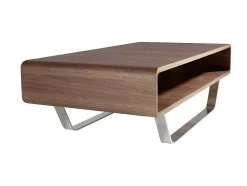Mesa De Cafe Em Madeira Folheada A Nogueira Sobre Pés De Aco Inoxidavel Cromado. 2002