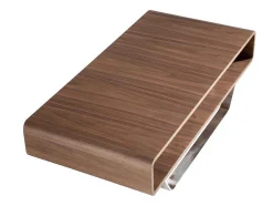 Mesa De Cafe Em Madeira Folheada A Nogueira Sobre Pés De Aco Inoxidavel Cromado. 2002