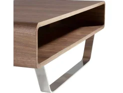 Mesa De Cafe Em Madeira Folheada A Nogueira Sobre Pés De Aco Inoxidavel Cromado. 2002