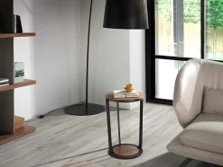 Mesa De Canto Em Nogueira E Aco Preto 2116