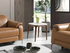Mesa De Canto Quadrada Em Marmore De Porcelana E Nogueira 2133