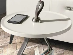 Mesa De Canto Redonda Com Tampo Em Mdf Lacado Na Cor Areia Mate. Punho 2067