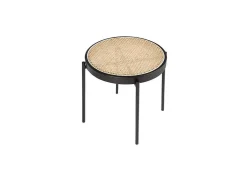 Mesa De Canto Redonda Em Rattan E Aco Preto 2109