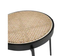 Mesa De Canto Redonda Em Rattan E Aco Preto 2109