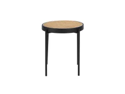 Mesa De Canto Redonda Em Rattan E Aco Preto 2109