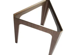 Mesa De Canto Triangular Em Vidro E Madeira De Nogueira 2107