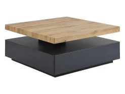 Mesa De Centro Com 1 Gaveta E Tampo Giratorio Em Mdf Cor Antracite E Carvalho - Kyria