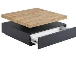 Mesa De Centro Com 1 Gaveta E Tampo Giratorio Em Mdf Cor Antracite E Carvalho - Kyria
