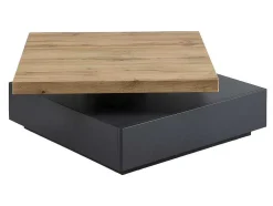Mesa De Centro Com 1 Gaveta E Tampo Giratorio Em Mdf Cor Antracite E Carvalho - Kyria
