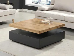 Mesa De Centro Com 1 Gaveta E Tampo Giratorio Em Mdf Cor Antracite E Carvalho - Kyria