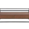 Mesa De Centro Com 2 Gavetas Em Mdf, Vidro Temperado E Metal Natural Escuro - Camata