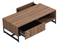 Mesa De Centro Com 2 Gavetas E 2 Nichos Em Mdf Cor Natural E Preto - Caratana