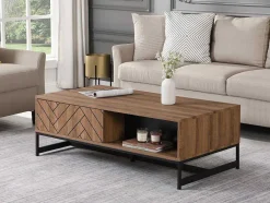 Mesa De Centro Com 2 Gavetas E 2 Nichos Em Mdf Cor Natural E Preto - Caratana