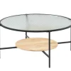 Mesa De Centro Com 1 Prateleira, Vidro, Madeira De Hevea E Metal, Natural E Preto - Munita