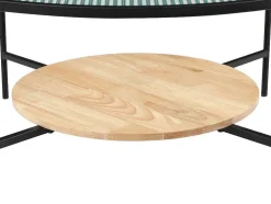 Mesa De Centro Com 1 Prateleira, Vidro, Madeira De Hevea E Metal, Natural E Preto - Munita