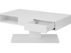 Mesa De Centro Com Tampo Giratorio, 2 Gavetas E 2 Nichos Mdf Lacado A Branco - Ilya