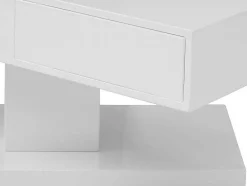 Mesa De Centro Com Tampo Giratorio, 2 Gavetas E 2 Nichos Mdf Lacado A Branco - Ilya