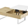 Mesa De Centro Com Tampo Levadico E 1 Gaveta Mdf E Aco Natural E Branco - Balun