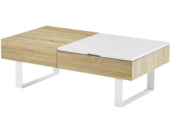 Mesa De Centro Com Tampo Levadico E 1 Gaveta Mdf E Aco Natural E Branco - Balun