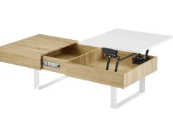 Mesa De Centro Com Tampo Levadico E 1 Gaveta Mdf E Aco Natural E Branco - Balun