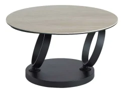 Mesa De Centro Com Tampos Giratorios, Ceramica, Vidro Temperado Fumado E Metal, Preto E Natural - Joline De Maison Cephy
