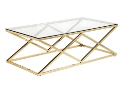 Mesa De Centro Em Vidro Temperado E Aco Dourado - Charlotte De Pascal Morabito