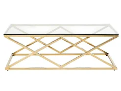 Mesa De Centro Em Vidro Temperado E Aco Dourado - Charlotte De Pascal Morabito