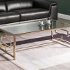 Mesa De Centro Em Vidro Temperado E Aco Acobreada - Clotilde
