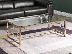 Mesa De Centro Em Vidro Temperado E Aco Acobreada - Clotilde