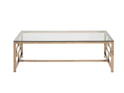 Mesa De Centro Em Vidro Temperado E Aco Acobreada - Clotilde