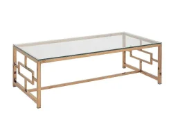 Mesa De Centro Em Vidro Temperado E Aco Acobreada - Clotilde