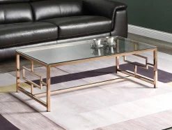 Mesa De Centro Em Vidro Temperado E Aco Acobreada - Clotilde
