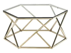 Mesa De Centro Em Vidro Temperado E Aco Inoxidavel Cor Dourado - Keriane De Pascal Morabito