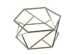 Mesa De Centro Em Vidro Temperado E Aco Inoxidavel Cor Dourado - Keriane De Pascal Morabito