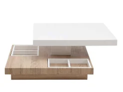 Mesa De Centro Fausto - Tampo Giratorio - Mdf Lacado Branco E Carvalho