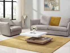 Mesa De Centro Fausto - Tampo Giratorio - Mdf Lacado Branco E Carvalho