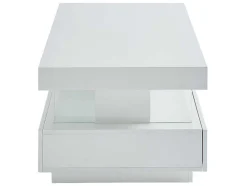 Mesa De Centro 2 Gavetas E 2 Nichos Com Leds, Mdf E Vidro Temperado, Lacado A Branco - Fabio
