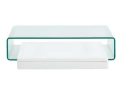 Mesa De Centro Glossie - Vidro Curvado E Mdf Lacado Branco