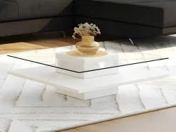 Mesa De Centro Isania - Vidro Temperado & Mdf Branco