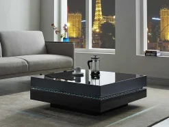 Mesa De Centro Lyess - Mdf Lacado Preto - Leds