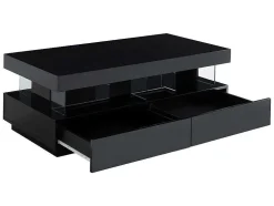 Mesa De Centro - Mdf Lacado Preto - Leds 2 Gavetas & 2 Nichos - Fabio