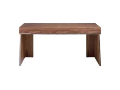 Mesa De Escritório Em Madeira De Nogueira E Aco Preto 3217