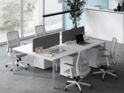 Mesa De Escritório 4 Péssoas Branco C140 Cm, Com Separador - Downtown