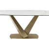 Mesa De Jantar De 6 Lugares Em Ceramica E Metal Efeito Marmore Branco E Dourado - Porelima De Pascal Morabito