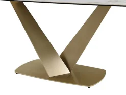 Mesa De Jantar De 6 Lugares Em Ceramica E Metal Efeito Marmore Branco E Dourado - Porelima De Pascal Morabito