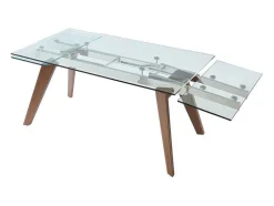 Mesa De Jantar Extensivel Altamira - 6 A 8 Lugares - Vidro Temperado E Metal Efeito Nogueira