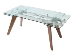 Mesa De Jantar Extensivel Altamira - 6 A 8 Lugares - Vidro Temperado E Metal Efeito Nogueira