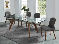 Mesa De Jantar Extensivel Altamira - 6 A 8 Lugares - Vidro Temperado E Metal Efeito Nogueira